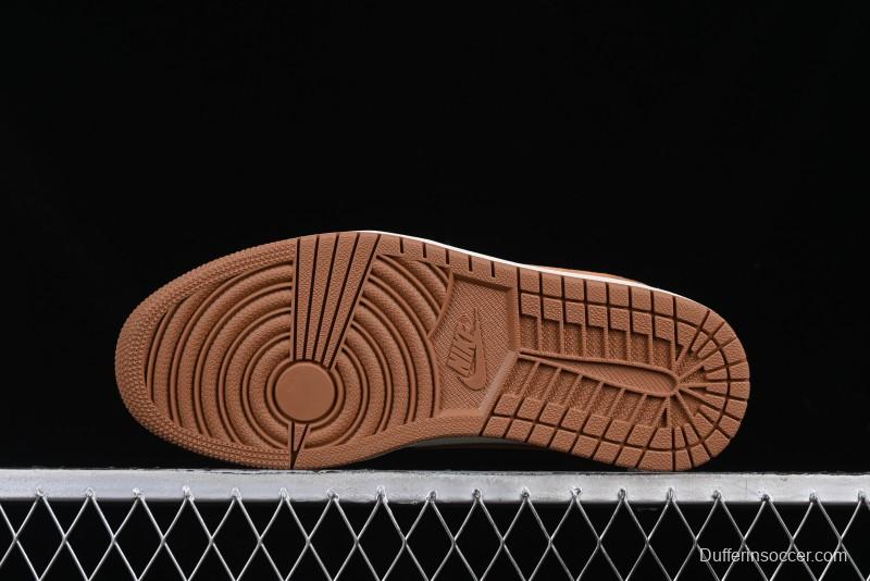 Nike Travis Scott x Fragment Design x Air Jordan 1 Low OG SP AJ1 Mocha Gold Low-top Casual Sneakers - DM7866-040