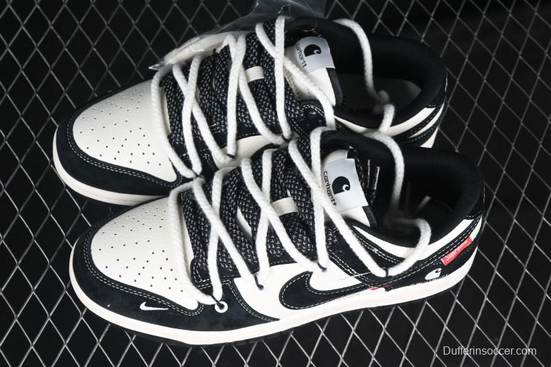 Nike SB Dunk Low Carhartt x Supreme Collaboration - Strap Black Hook Anniversary High-End Custom Low-Top Casual Skate Shoes - YX5066-237