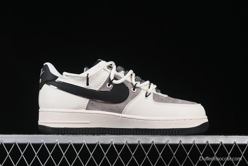 Nike Air Force 1 '07 Low Stussy Collaboration Beige Black Drawstring Casual Sneakers - SJ1198-109