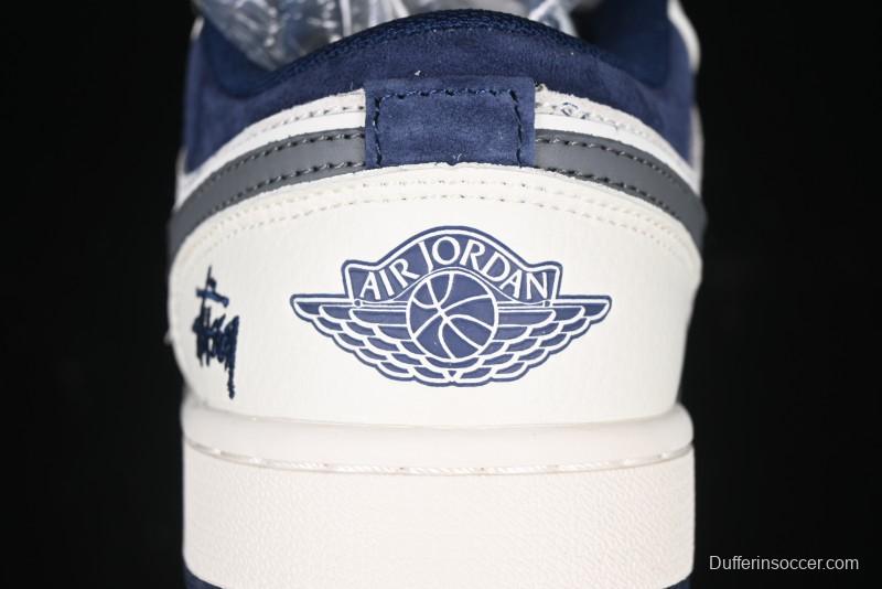 Nike Air Jordan 1 Low Stussy Collaboration - Grey Swoosh Retro Basketball Shoes - XS6086-001
