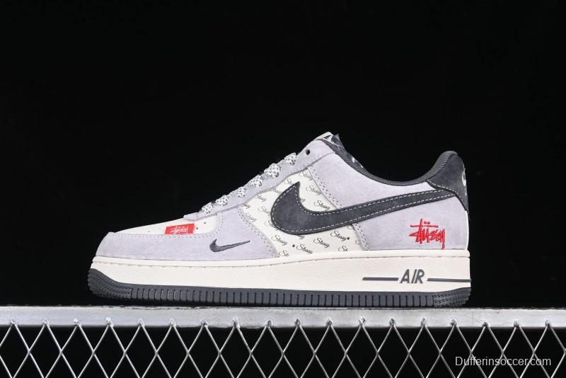 Nike Air Force 1 '07 Low Stussy Collaboration Pig Skin Swoosh Logo Low-Top Casual Sneakers - XS1958-501