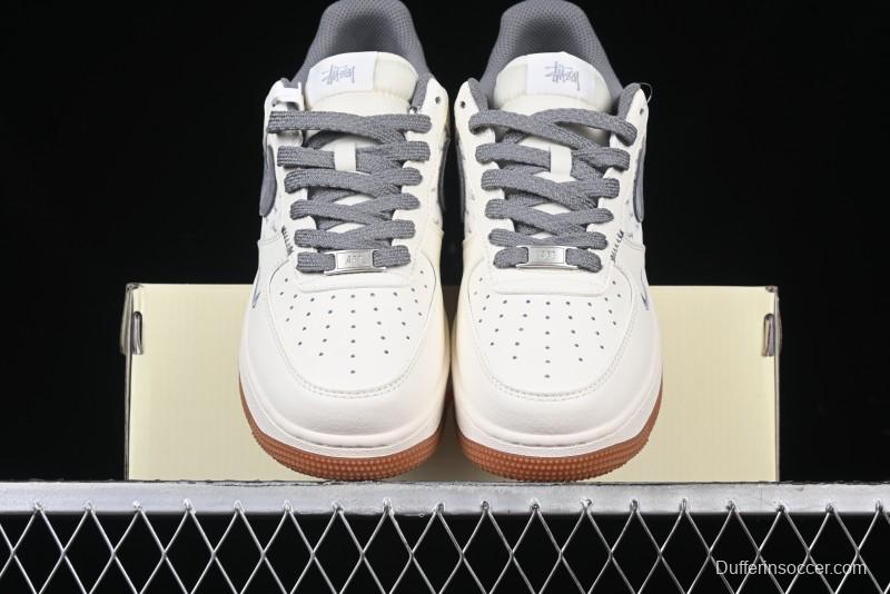 Nike Air Force 1 '07 Low Stussy Collaboration - Grey Swoosh Casual Sneakers - XZ6188-256