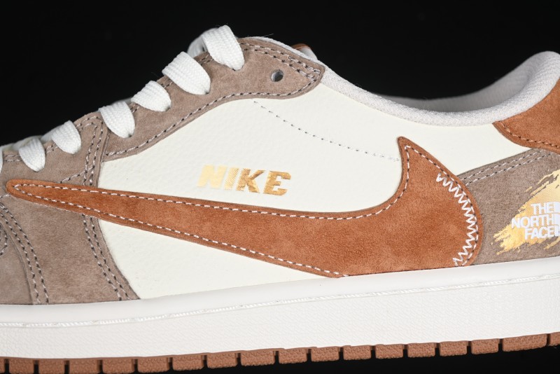 Nike Travis Scott x Fragment Design x Air Jordan 1 Low OG SP AJ1 Mocha Gold Low-top Casual Sneakers - DM7866-040