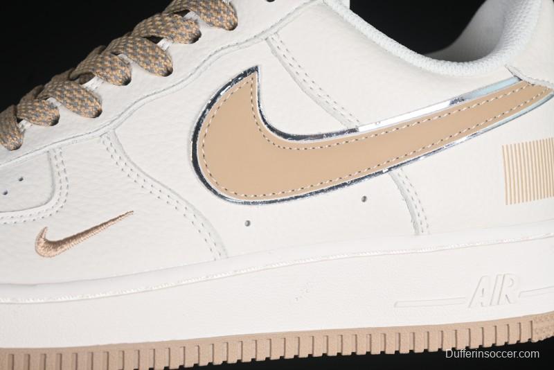 Nike Air Force 1 '07 Low QR Code Metallic Gold Star Sneakers Low-Top Casual Shoes - CU1836-965