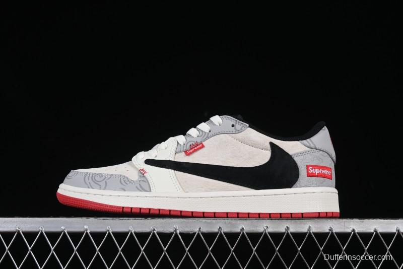 Nike Travis Scott x Fragment Design x Air Jordan 1 Low OG SP AJ1 Supreme Collaboration Lucky Cloud New Year Red Low-Top Casual Sneakers - DM7866-078