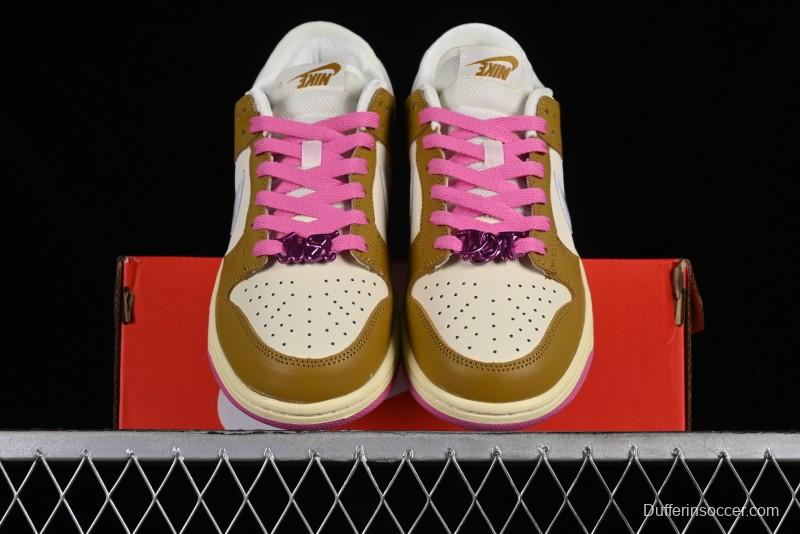 Nike Dunk Low "Just Do It" SB Low-Top Casual Skate Shoes in Coconut Milk and Pink - FD8683-700