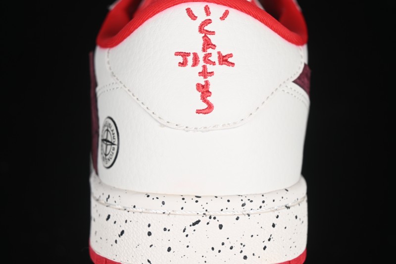 Nike Travis Scott x Fragment Design x Air Jordan 1 Low OG SP AJ1 Stone Island Collaboration Pomegranate Red Low-Top Casual Sneakers - CF3688-077