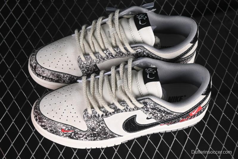 Nike SB Dunk Low Year of the Snake Series Snake Scale Black Swoosh Custom Low-Top Casual Skate Shoes - YX5066-272