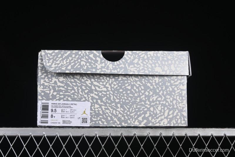 Nike Air Jordan 3 Retro Sneakers Sail Metallic Silver with Elephant Print Accents - CK9246-100