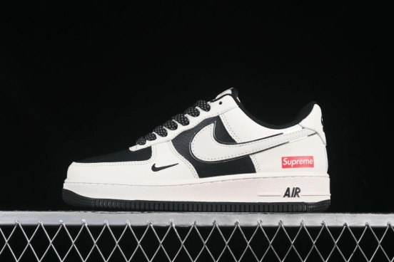 Nike Air Force 1 '07 Low Supreme Collaboration Beige Black Spliced Casual Sneakers with Strap - HH7518-056