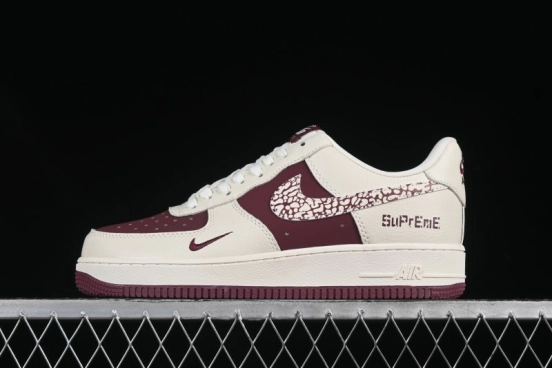Nike Air Force 1'07 Low Supreme Collaboration Rice Wine Red Casual Sneakers - KK1988-070