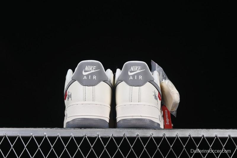 Nike Air Force 1 '07 Low Stussy Collaboration Dual-Tone Grey Swoosh Casual Sneakers - HH7518-037