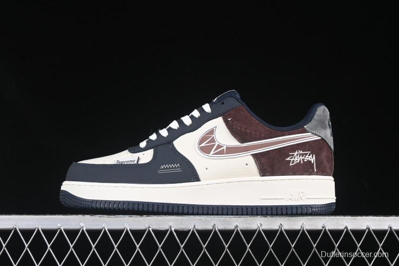Nike Air Force 1 '07 Low Stussy Collaboration White Blue Chocolate Low-Top Casual Sneakers - KK1988-061