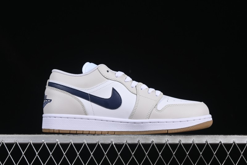 Nike Air Jordan 1 Low AJ1 Casual Sneakers with Cream and Blue Accents - 553558-146