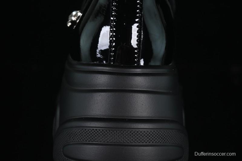 Black Patent Chunky Platform Loafers with Metal Embellishments