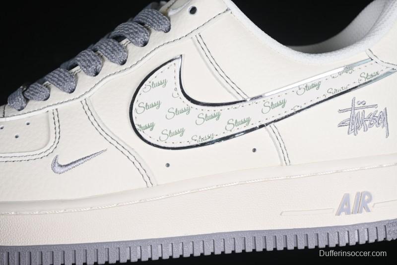 Nike Air Force 1 '07 Low Stussy Collaboration Grey Swoosh Casual Sneakers - HH7518-041