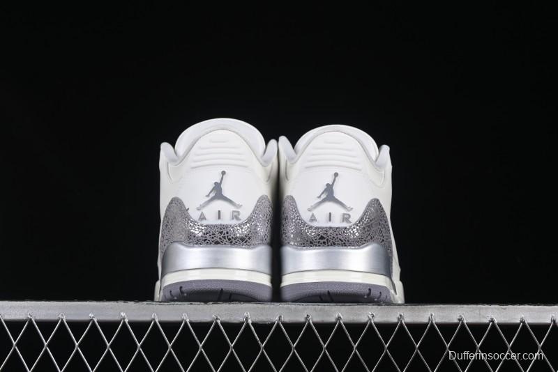 Nike Air Jordan 3 Retro Sneakers Sail Metallic Silver with Elephant Print Accents - CK9246-100