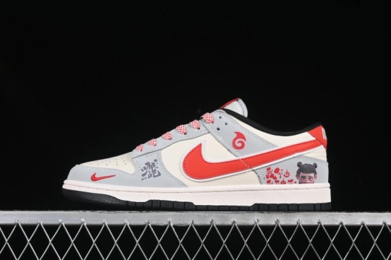 Nike SB Dunk Low Nezha Series Gray White Red Swoosh Anniversary Custom Low-Top Casual Skate Shoes - LW1818-113