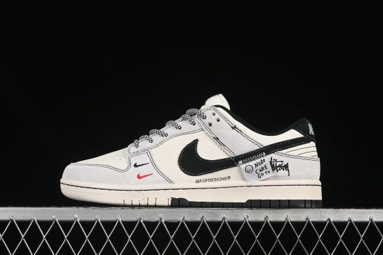Nike SB Dunk Low Stussy Anniversary Edition Custom Patch Black Swoosh Low-Top Skate Shoes - YX5066-298