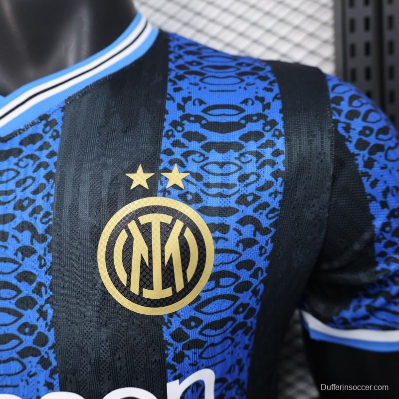 Player Version 25/26 Inter Milan Black and Blue Jersey with Snake Design