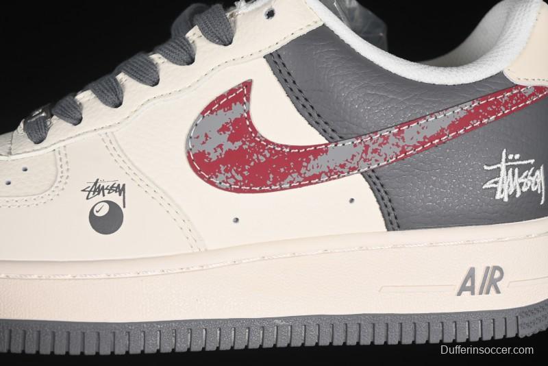 Nike Air Force 1 '07 Low Stussy Collaboration Render Red Swoosh Casual Sneakers - XS1958-573