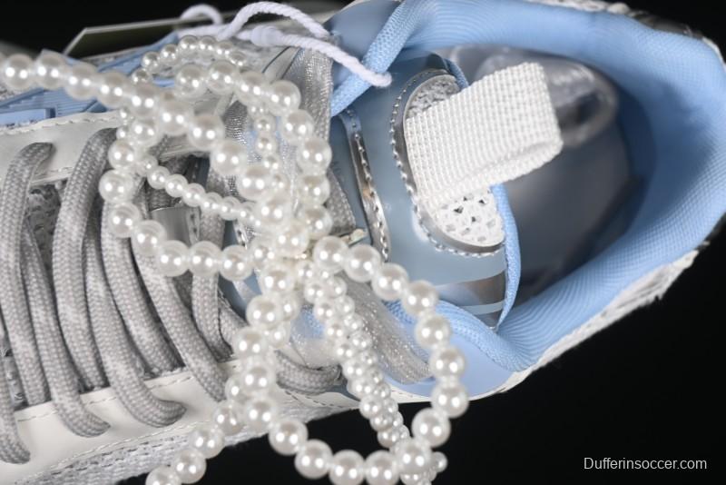 GG-CC Star Same Style Lace-Up Hollow Out Dad Shoes with 5cm Hidden Height Increase - G25X269 White Blue