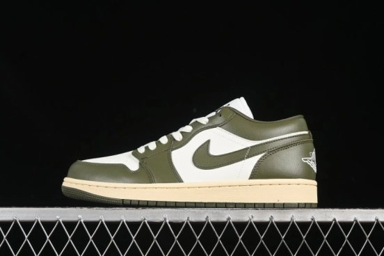 Nike Air Jordan 1 Low AJ1 Military Green White Casual Lifestyle Sneakers - DC0774-122