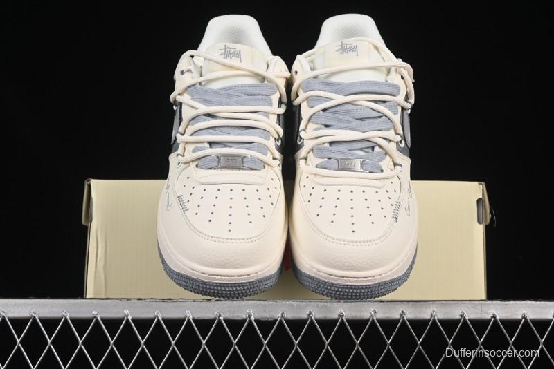 Nike Air Force 1 '07 Low Stussy Collaboration Grey Diamond Lace-Up Casual Sneakers - DM6868-072