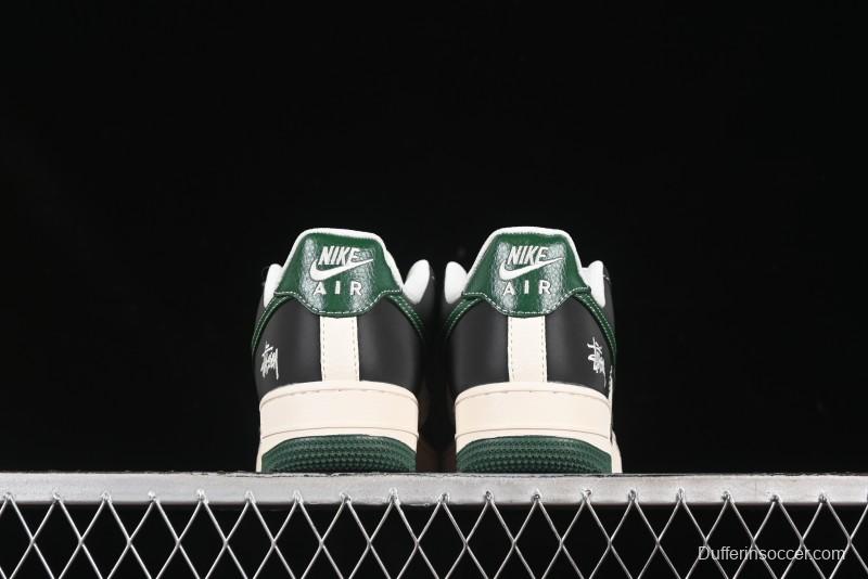 Nike Air Force 1 '07 Low Stussy Collaboration Black Green Swoosh Casual Sneakers - XS1958-572