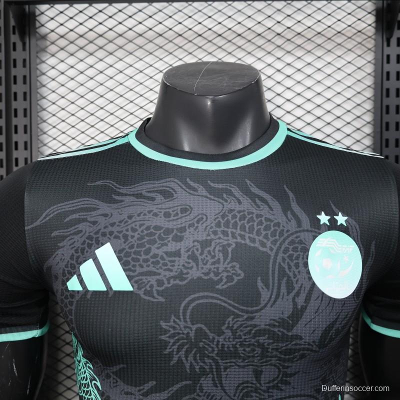 Player Version 2025 Algeria Black with Mint Green Dragon Pattern Jersey