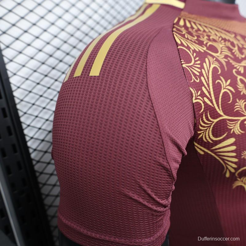 Player Version 2025 Algeria Burgundy with Gold Ornamental Pattern Jersey