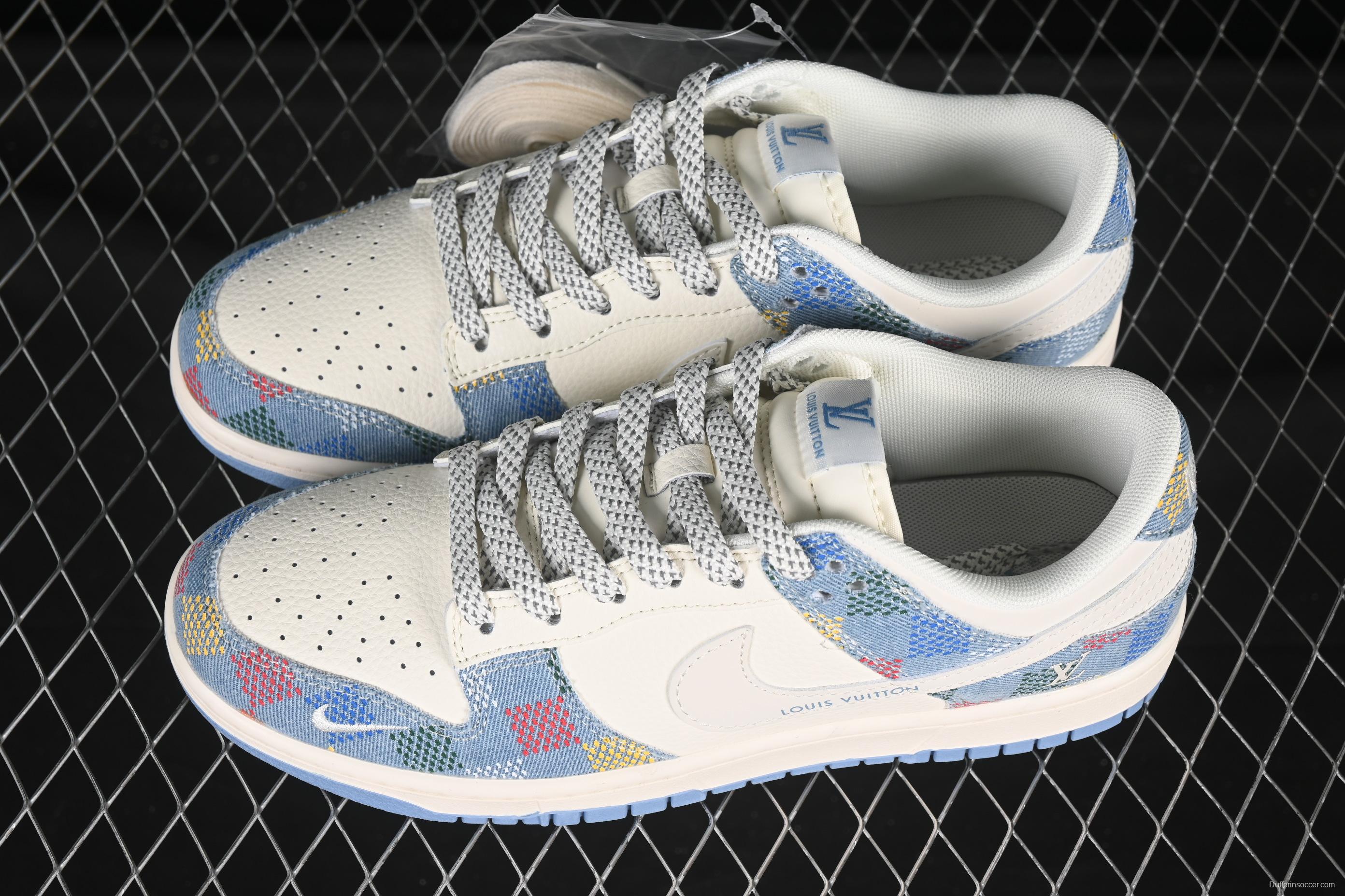 Nike SB Dunk Low LV Collaboration Colorful White Swoosh Anniversary High-End Custom Low-Top Casual Skate Shoes - FC1688-231