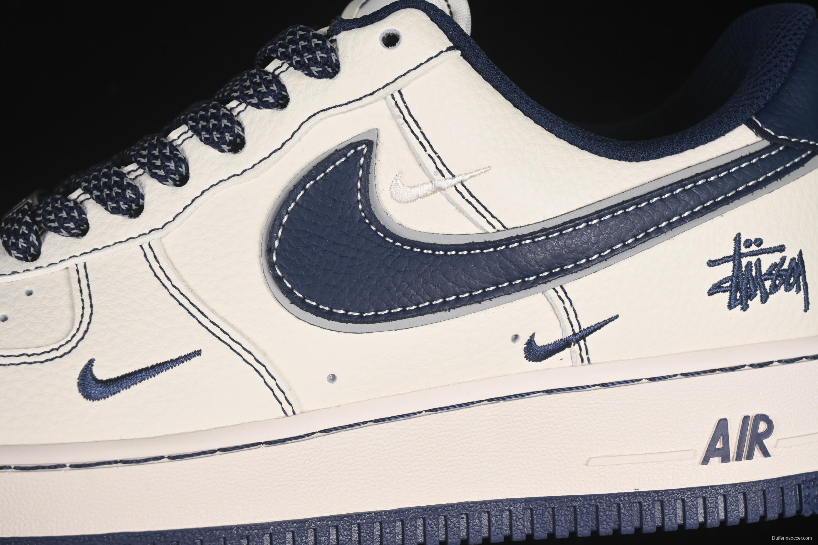 Nike Air Force 1 '07 Low Stussy Collaboration Dark Blue Mini Swoosh Casual Sneakers - HH7518-061