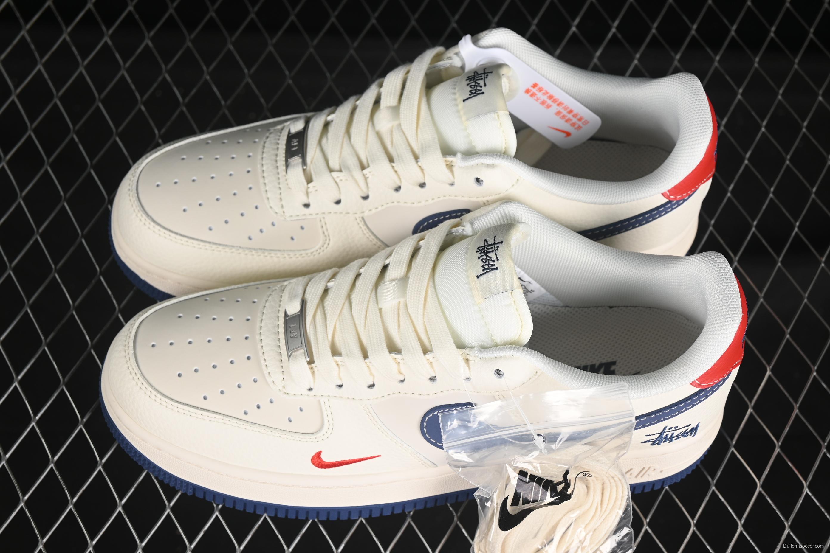 Nike Air Force 1 '07 Low Stussy Collaboration Light Blue Sole Red Heel Casual Sneakers - JJ2508-716