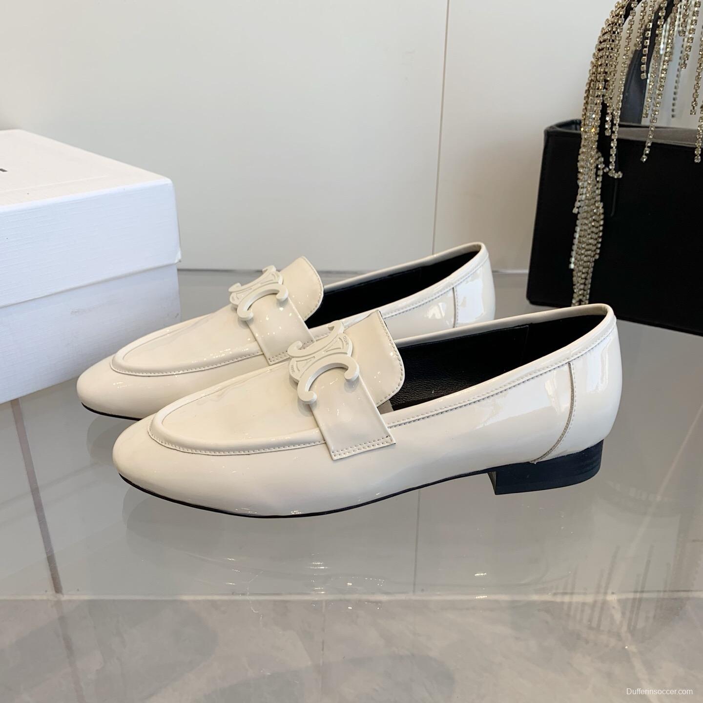 2025 Women Celine White Patent Leather Loafers