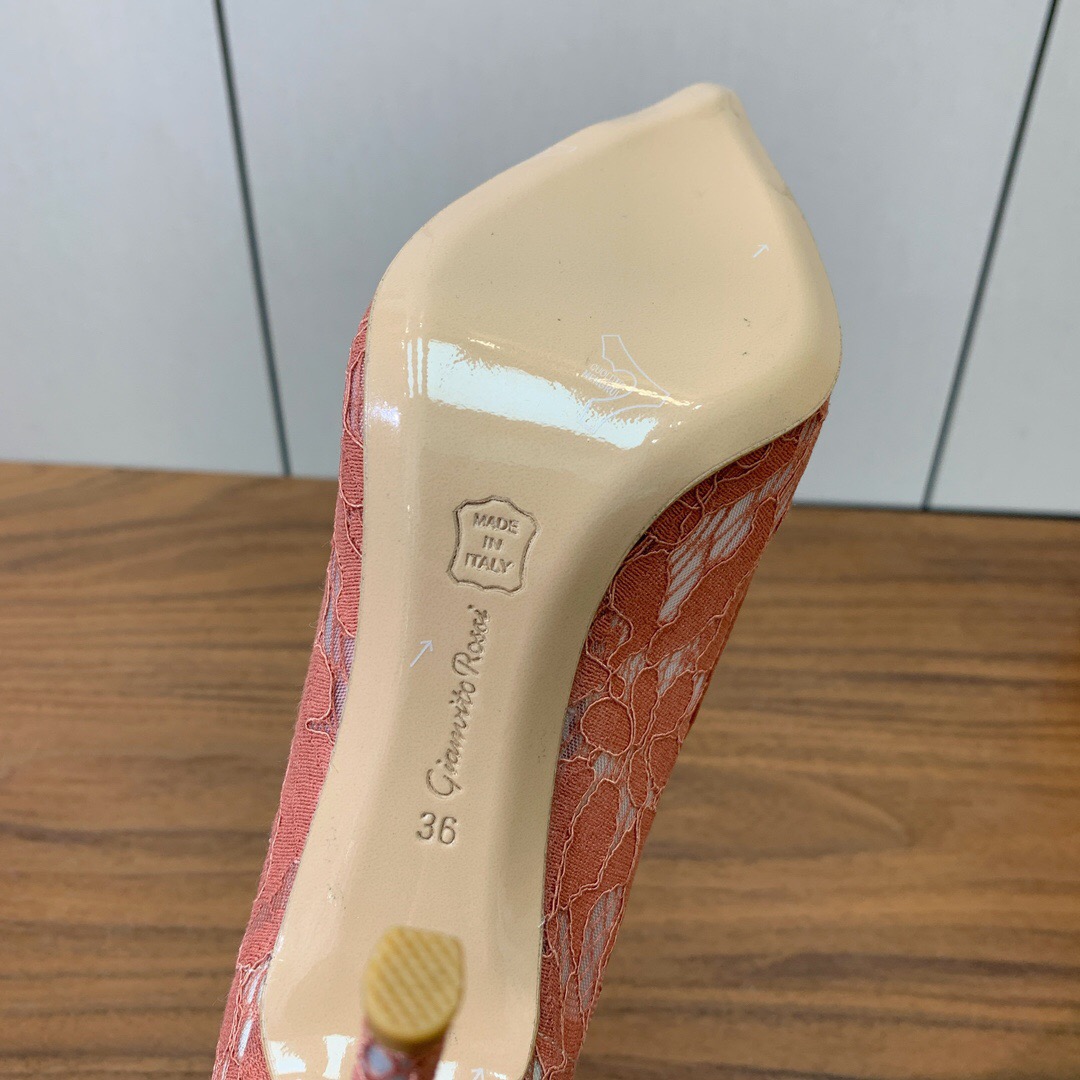 2025 Women Gianvito Rossi Pink Lace Leather Pumps