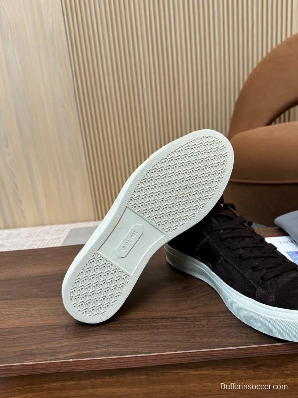 2025 Men TOM FORD Dark Brown Black Suede Leather Sneakers LY00360