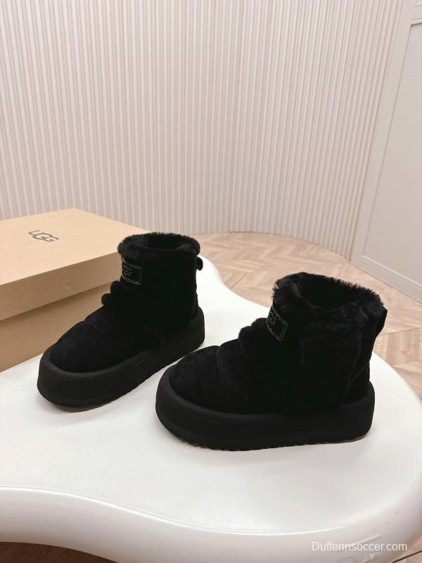 2024 Women UGG Black Suede Sheepskin Snow Boots MJ00320