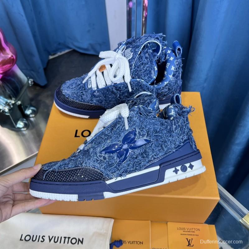 2025 Unisex Louis Vuitton Blue Denim Leather LV Trainer