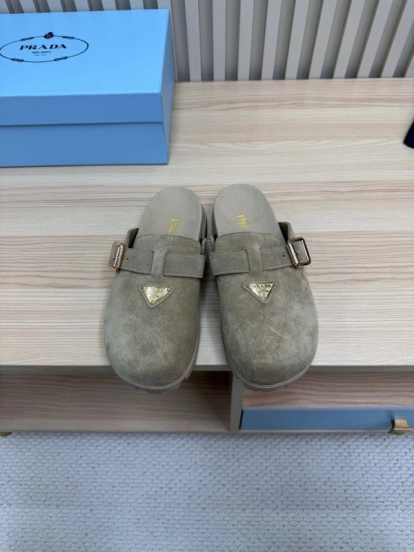 2025 Prada Grey Suede Slippers LY00280