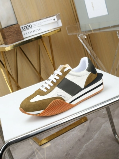 2025 Unisex TOM FORD White Black Brown Leather Suede Sneakers LY00360(LY00370)