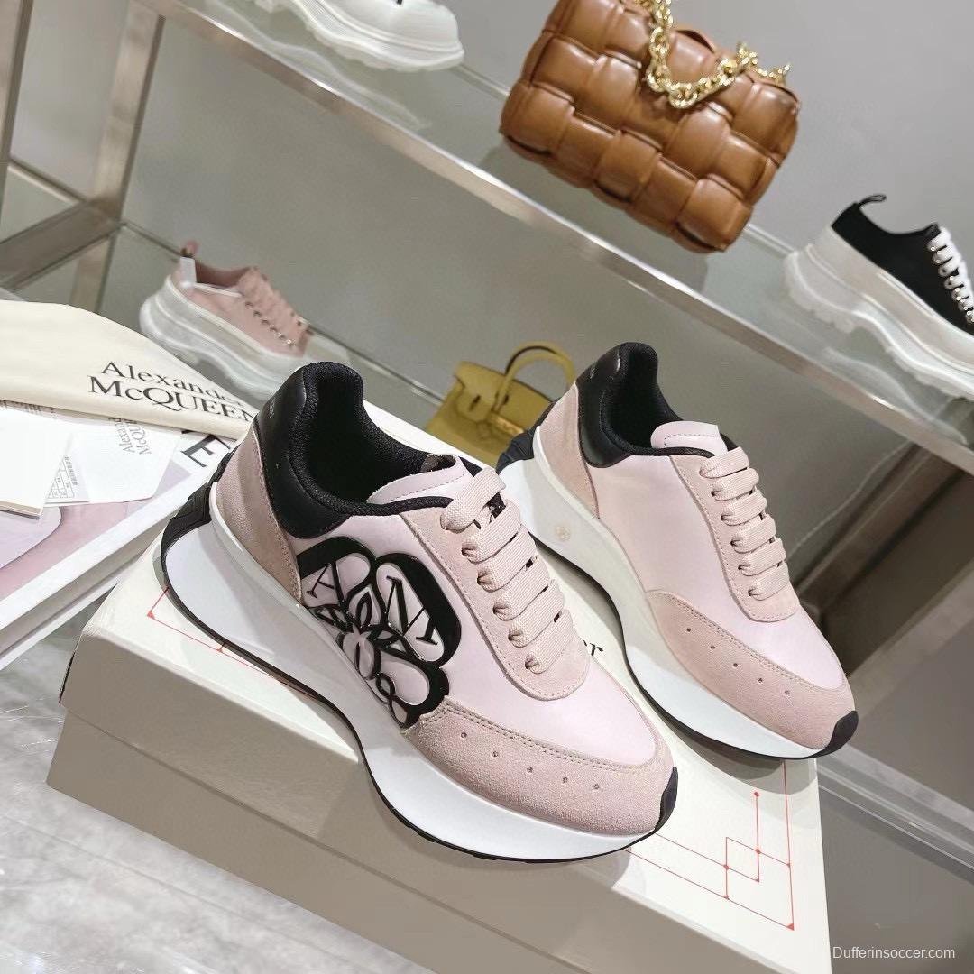 2024 Women Alexander McQueen Pink Black Leather Suede Sneakers MJ00370