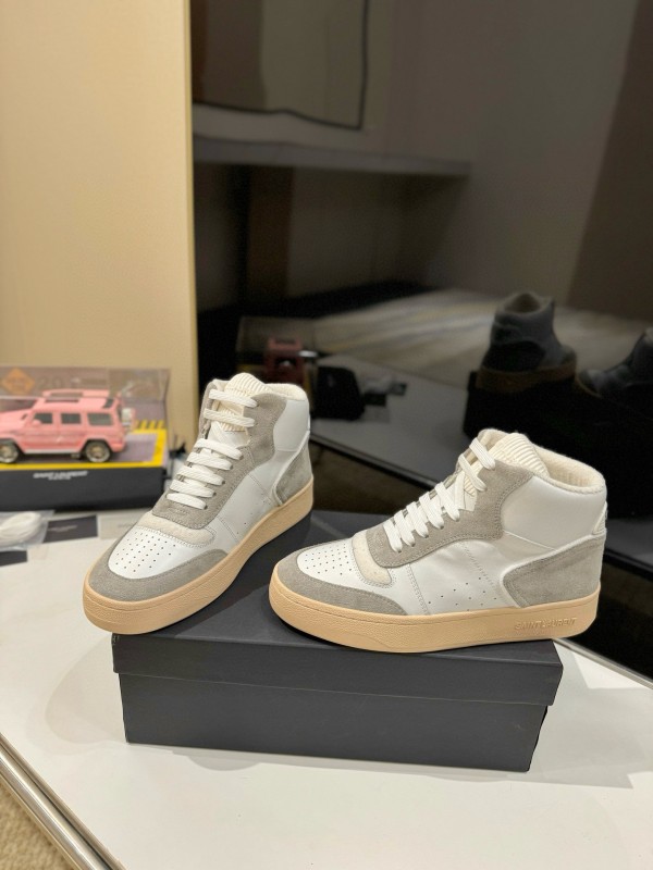 2024 Unisex Yves Saint Laurent White Grey Leather High Top Sneakers MJ00390