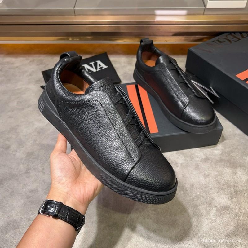 2024 Men Ermenegildo Zegna Black Calf Leather Sneakers MJ00280