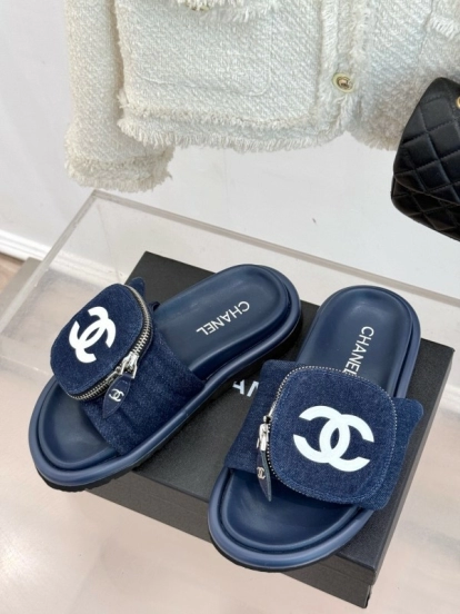2025 Slippers Chanel Navy Denim Slippers