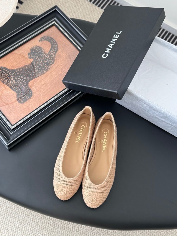 2025 Women Chanel Beige Knit Ballet Flats LY00280