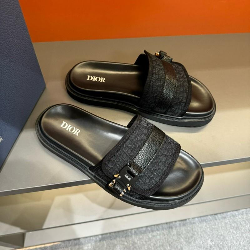 2024 Slippers Dior Black Fabric Leather Slippers