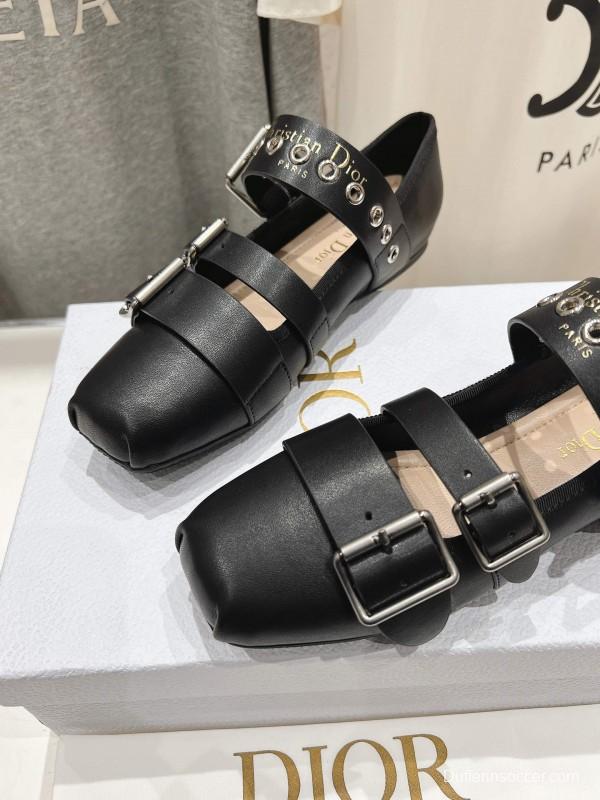 2025 Women Dior Black Leather Mary Jane Buckle KFY00300