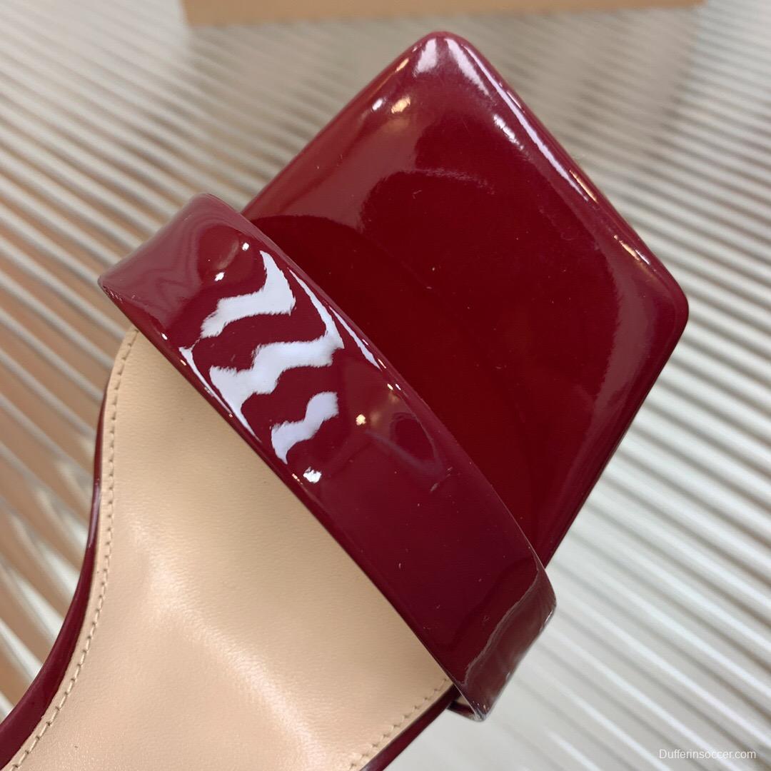 2025 Women Gianvito Rossi Burgundy Patent Leather High Heel Sandals