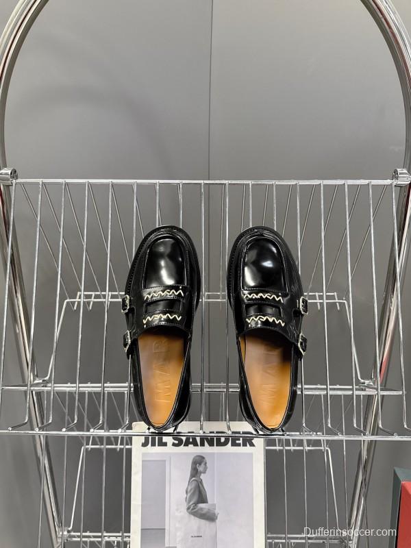 2025 Women Marni Black Leather Loafers KFY00320